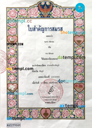 editable template, THAILAND marriage certificate PSD template, with fonts