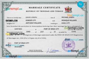 editable template, Trinidad and Tobago marriage certificate PSD template, fully editable
