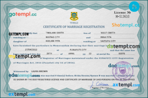 editable template, Tuvalu marriage certificate PSD template, fully editable