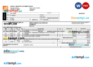 editable template, USA The Home Depot invoice template in Word and PDF format, fully editable
