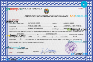 editable template, Venezuela marriage certificate PSD template, completely editable