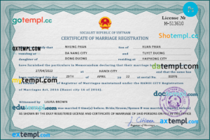 editable template, Vietnam marriage certificate PSD template, fully editable