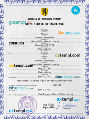 editable template, # acute project universal marriage certificate PSD template, completely editable