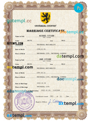 editable template, # ceremony universal marriage certificate PSD template, fully editable