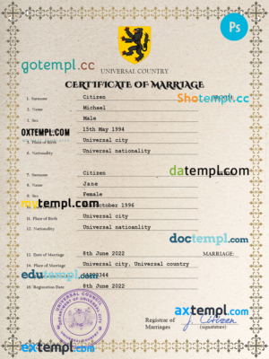 editable template, # story universal marriage certificate PSD template, completely editable