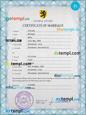 editable template, # cherish universal marriage certificate PSD template, fully editable
