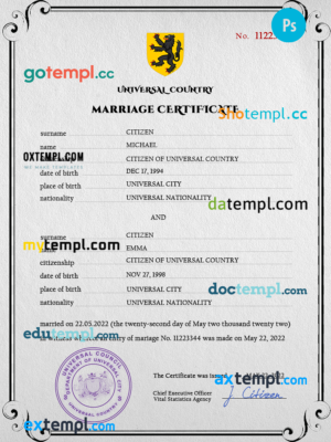 editable template, # destiny universal marriage certificate PSD template, fully editable