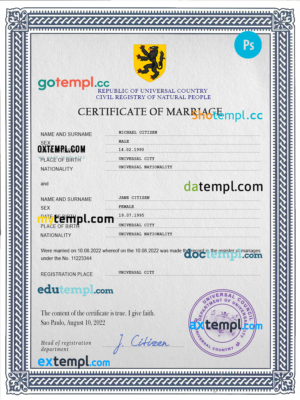 editable template, # experienced universal marriage certificate PSD template, completely editable