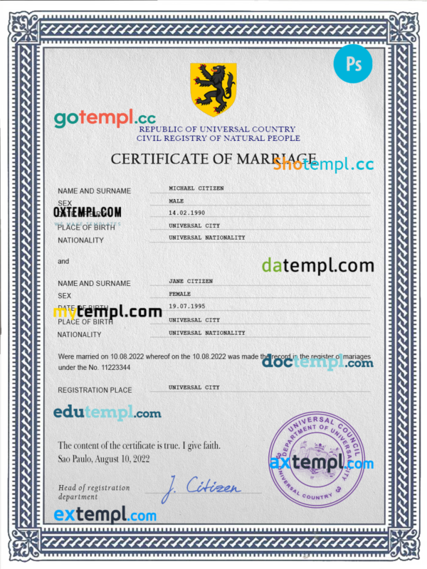editable template, # experienced universal marriage certificate PSD template, completely editable