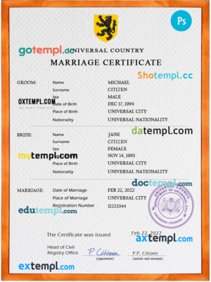 editable template, # foreground universal marriage certificate PSD template, fully editable