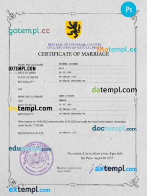 editable template, # gloss universal marriage certificate PSD template, completely editable
