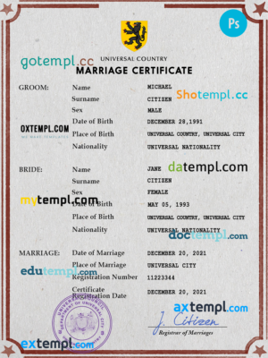 editable template, # iconic token universal marriage certificate PSD template, completely editable