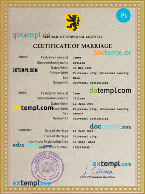 editable template, # instict universal marriage certificate PSD template, fully editable
