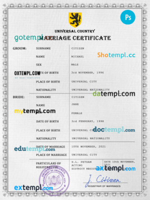 editable template, # joy universal marriage certificate PSD template, completely editable
