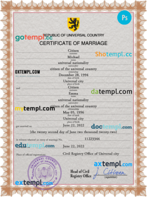 editable template, # microfilm universal marriage certificate PSD template, completely editable
