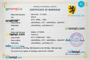 editable template, # red-eye universal marriage certificate PSD template, fully editable