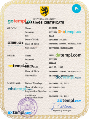 editable template, # refined universal marriage certificate PSD template, completely editable