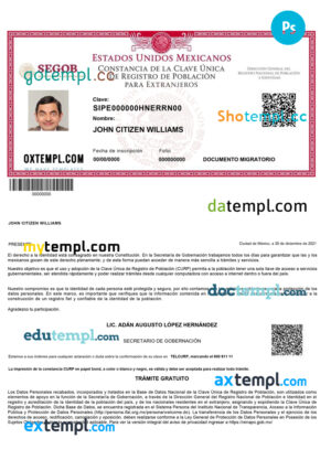 editable template, Mexico Registro de Poblacion de Mexico (CURP number) PSD template, fully editable