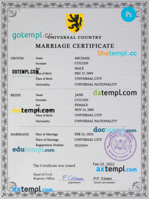 editable template, # romance universal marriage certificate PSD template, fully editable