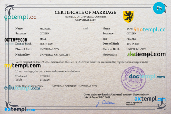 editable template, # romance universal marriage certificate PSD template, fully editable