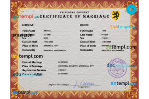 editable template, # sentiment universal marriage certificate PSD template, fully editable
