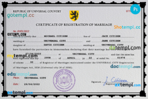editable template, # spellbound universal marriage certificate PSD template, fully editable