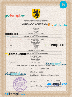 editable template, # stock universal marriage certificate PSD template, completely editable