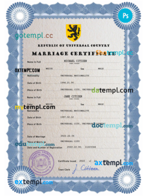 editable template, # traditional universal marriage certificate PSD template, fully editable