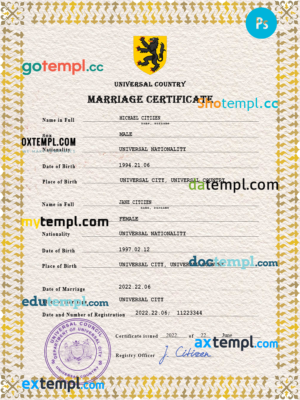 editable template, # underexpose universal marriage certificate PSD template, fully editable