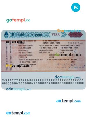 editable template, ARGENTINA visa PSD template, fully editable