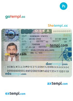 editable template, BELGIUM visa PSD template, completely editable, with fonts