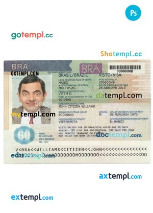 editable template, BRAZIL visa PSD template, with fonts, version 2