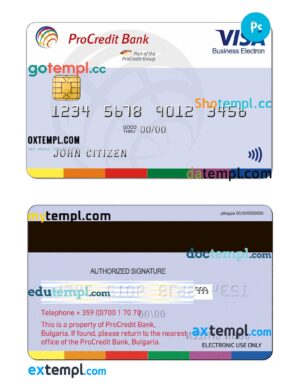 editable template, Bulgaria ProCredit bank visa credit card PSD template, completely editable