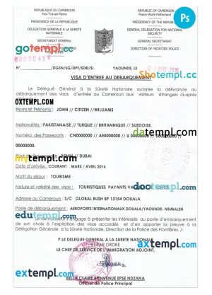 editable template, CAMEROON e-Visa PSD template, with fonts