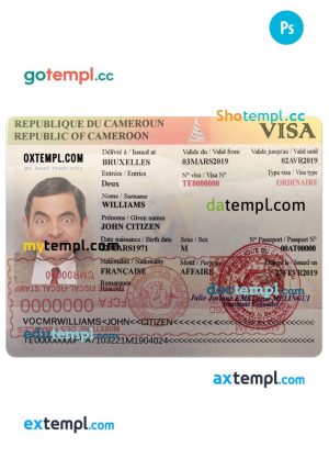 editable template, CAMEROON visa PSD template, completely editable, with fonts