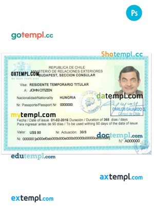 editable template, CHILE visa PSD template, completely editable, with fonts