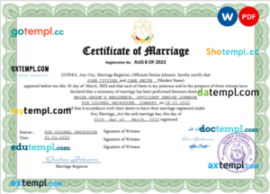 editable template, Guinea marriage certificate Word and PDF template, fully editable
