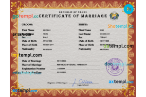 editable template, Nauru marriage certificate PSD template, fully editable