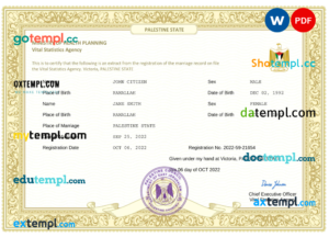 editable template, Palestine marriage certificate Word and PDF template, fully editable