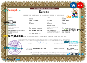 editable template, Panama marriage certificate Word and PDF template, completely editable