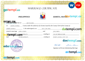 editable template, Philippines marriage certificate Word and PDF template, completely editable
