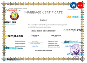 editable template, Qatar marriage certificate Word and PDF template, fully editable