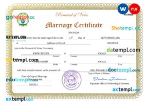 editable template, Rwanda marriage certificate Word and PDF template, completely editable