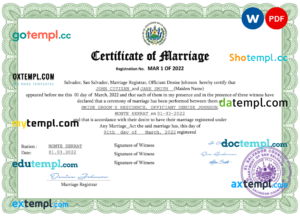 editable template, Salvador marriage certificate Word and PDF template, completely editable