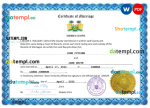 editable template, Sierra Leone marriage certificate Word and PDF template, completely editable