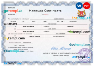 editable template, Singapore marriage certificate Word and PDF template, fully editable