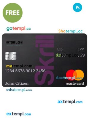 FREE editable template, Skrill Mastercard Debit card template in PSD format, fully editable