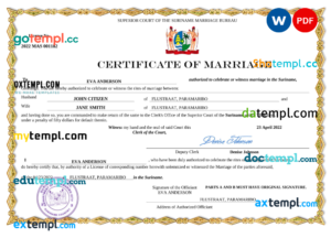 editable template, Suriname marriage certificate Word and PDF template, completely editable