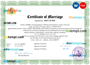 editable template, Sweden marriage certificate Word and PDF template, fully editable