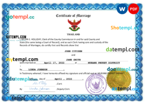 editable template, Thailand marriage certificate Word and PDF template, fully editable